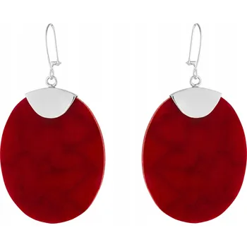 Náušnice Stříbrné Náušnice s Červeným Korálem Visací Dlouhé Oválné Korálové 925