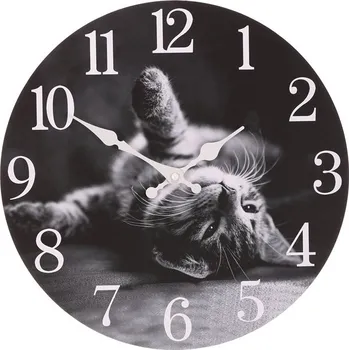 Hodiny Hodiny nástěnné - pr. 34 cm, MDF, hravé kotě Barva: šedá