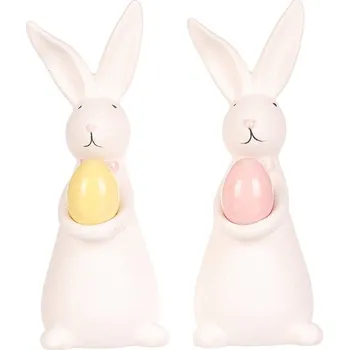 Vánoční ozdoba Zajíc s vajíčkem - porcelán, menší, mix 2 druhů, cena za 1 ks Barva: bílá