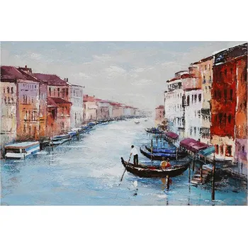 Obraz Ruční olejomalba na plátně - Benátky, modrá, 60x80 cm, italský styl Barva: Modrá