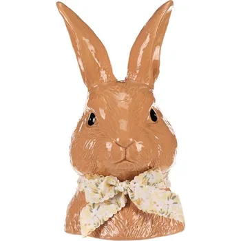 Hnědá keramická hlava zajíce s mašličkou - jarní dekorace Barva: Hnědá