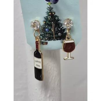 Náušnice Vánoční náušnice - víno a sklenička s broušeným kamínkem