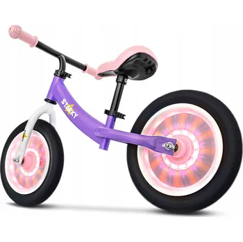 Odrážedlo Rowerek biegowy fioletowy s 12" svítícími LED koly, ocelový rám, pro holčičku