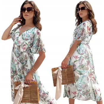 Dámské šaty ŠATY MIDI ROZŠÍŘENÉ SPOLEČENSKÉ S KVĚTINOVÝM VZOREM EY2502 - S