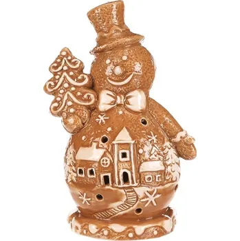 Vánoční dekorace Sněhulák perníkový - keramika, LED osvětlení, hnědý Barva: Hnědá