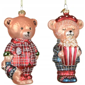 Vánoční dekorace Skleněná ozdoba ve tvaru stromečku 13 cm Vánoční Koule na stromeček - Medvídek v pyžamu