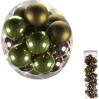 Vánoční ozdoba Kulaté skleněné ozdoby 2 cm, mix barev (zelená, hnědá), 48 ks Barva: Vícebarevná