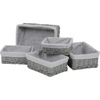 Nákupní košík Proutěný regálový koš s látkou, šedý, sada 5 ks, různé rozměry Barva: šedá