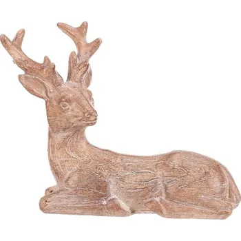 Polyresinová figurka jelena, sedící, přírodní dřevo, vel. S Barva: Přírodní