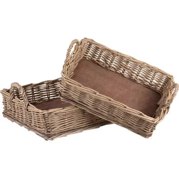 Nákupní košík Obdélníkový šedý proutěný tác, sada 2 ks, rustikální design Barva: šedá