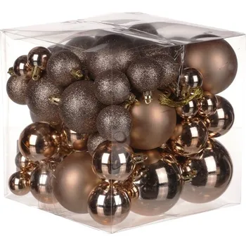 Vánoční dekorace Ozdoby plastové - barva hnědá, mix velikostí, cena za balení (62 ks) Barva: Hnědá