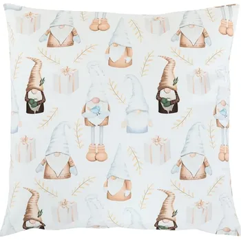 Polštář Bílý sametový polštář 45x45 cm s vánočními skřítky - 100% polyester Barva: Béžová