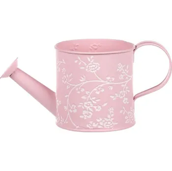 Obal na květináč Kovový obal na květiny 12 cm - růžová konev s bílými růžemi Barva: Růžová