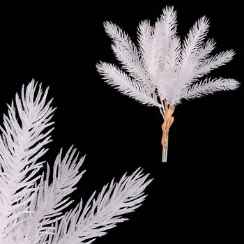 umělá květina Bílá umělá smrková větev s glitry - dekorace, 4 ks v balení Barva: bílá