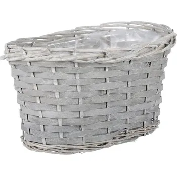 Obal na květináč Truhlík oválný - obal dekorační proutěný s igelitem, barva šedá Barva: šedá