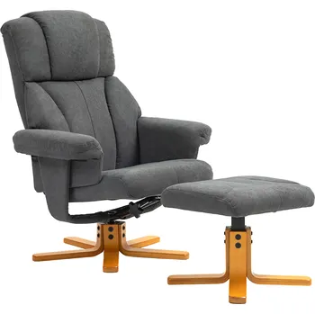 Křeslo HOMCOM Nastavitelné křeslo s podnožkou s vysokým opěradlem a dřevěným rámem do obývacího pokoje, ložnice, tmavě šedé