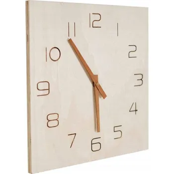 Hodiny DŘEVĚNÉ NÁSTĚNNÉ HODINY čtvercové klasické 30x30 cm BÉŽOVÉ