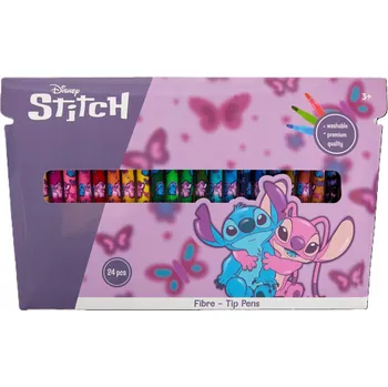 DISNEY. STITCH. BAREVNÉ OMYVATELNÉ FIXY FIXY. SADA 24 KUSŮ