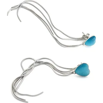 Náušnice Foxette Řetízkové náušnice z chirurgické oceli Srdce - Modrá JF_0406