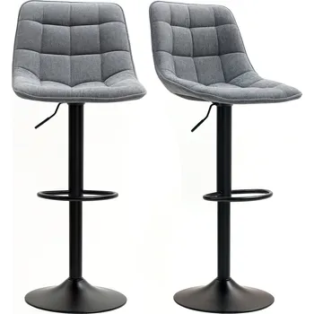 Barová židle HOMCOM Moderní barová židle, sada 2 otočných barových židlí s opěradlem, výškově nastavitelná, s podnožkou, čalouněná, tmavě šedá