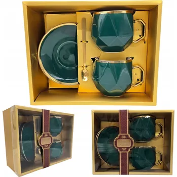 DVA ŠÁLKY KERAMICKÉ ŠÁLKY PODŠÁLKY GEOMETRICKÉ LŽIČKY KRABIČKA DÁREK