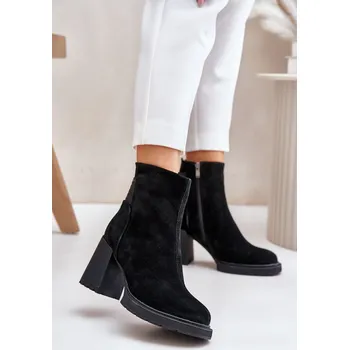 Dámské kozačky Semišové Kozačky Na Podpatku Zateplené D&A CR42-106 Barva: Černá, Velikost: 36