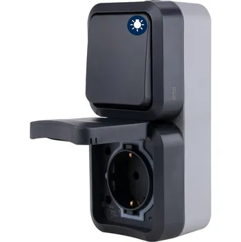 REV - AquaStorm, povrchová vlhkotěsná zásuvka s vypínačem, IP55, vertikální, 230 V, 16 A,