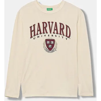 Dětská móda Dětské bavlněné tričko s dlouhým rukávem United Colors of Benetton 3IVWC10PW.G.seasonal béžová 80X, vel. 160