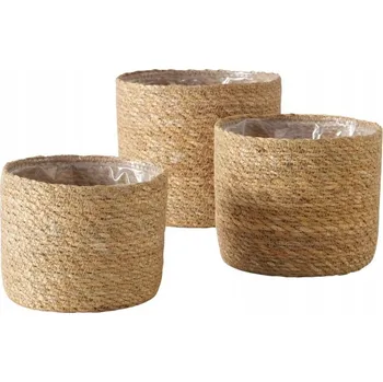 Květináč OBALY NA KVĚTINÁČE Z MOŘSKÉ TRÁVY SOPHY, SADA 3 KUSŮ, 19x16 cm