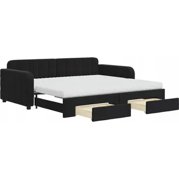 Pohovka Černá pohovka/válenda 2 v 1 s matracemi a zásuvkami, 213 x 100 x 71 cm