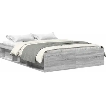 Postel Rám postele s přihrádkami, šedý dub sonoma, 203x143x35 cm