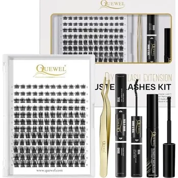 QUEWEL 144 ks DIY prodloužení řas, prodloužení řas s dlouhotrvajícími shlukovými řasami, lepení a