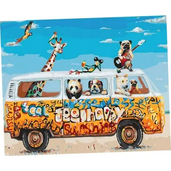 Malování podle čísel 40x50cm Zvířátka v autobuse /Koh-I-Noor