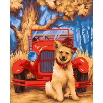 MALOVÁNÍ PODLE ČÍSEL 40X50 CM PEJSEK V KLOBOUKU