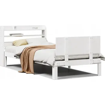 Postel Bílá postel z masivního borovicového dřeva 221,5 x 100 x 82 cm s poličkami