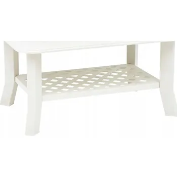 Konferenční stolek Bílý plastový konferenční stolek 90 x 60 x 46 cm s úložnou policí