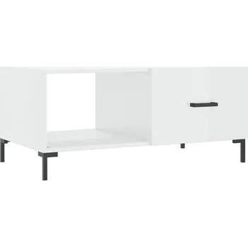 Konferenční stolek Bílý konferenční stolek s vysokým leskem 90 x 50 x 40 cm s železnýma nohama