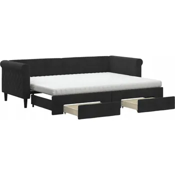 Pohovka Černá rozkládací lenoška 2 v 1 se zásuvkami, 229 x 90 x 68 cm