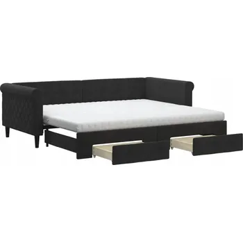 Pohovka Černá rozkládací lenoška s šuplíky 229 x 100 x 68 cm