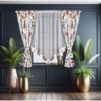 Fliying Hotová záclona Eleonora bílá s květinami, 400x160 cm