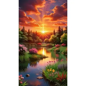 Obraz DIAMANTOVÁ VÝŠIVKA MOZAIKA ZÁPAD SLUNCE NAD ŘEKOU 2002226 30x40 cm