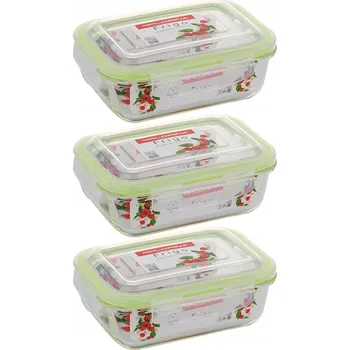 Dóza na potraviny 3x NÁDOBA NA POTRAVINY SKLENĚNÁ 370ml OBĚDOVÝ BOX ŽÁRUVZDORNÁ SVAČINOVÁ KRABIČKA