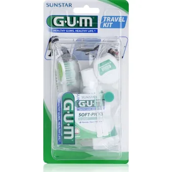 Náhradní hlavice k elektrickému kartáčku G.U.M Travel Kit Light Green cestovní zubní kartáček + zubní pasta 12 ml + dentální nit 10 m + dentální párátka regular 2 ks