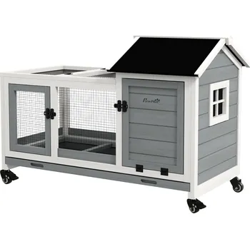 PawHut Dřevěná králíkárna Zomba, 1080 x 580 x 735 mm