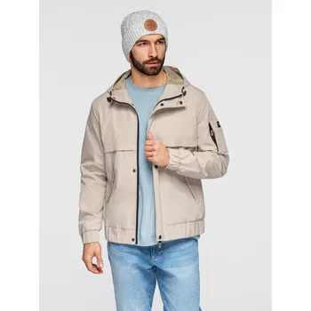 Pánská casual bunda Ombre Functional men's transitional jacket with hood - beige Ombre krémová 3406794