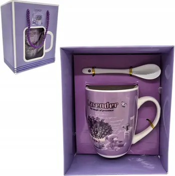 KERAMICKÝ HRNEK LEVANDULE FIALOVÝ V OZDOBNÉ DÁRKOVÉ KRABIČCE