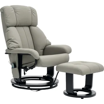 Masážní křeslo HOMCOM Relaxační křeslo s masážní funkcí TV křeslo s boční kapsou, imitace kůže, šedá barva