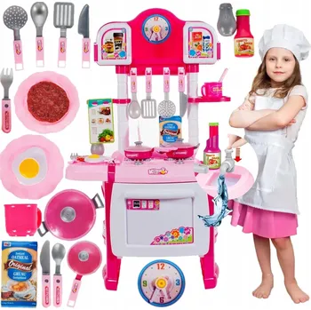 Dětská kuchyňka DĚTSKÁ KUCHYŇKA s tekoucí vodou, zvuky vaření, trouba, hrnce a potraviny