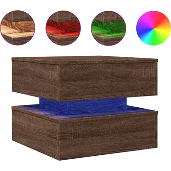 Konferenční stolek Konferenční stolek s RGB LED osvětlením, hnědý dub, 50 x 50 x 40 cm