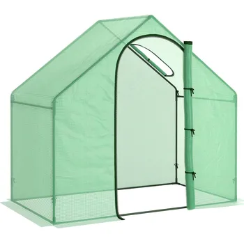 Skleník Outsunny polytunelový skleník Skleník na rajčata Skleník s oknem a dveřmi Zelený ocelový PVC plast 180 x 100 x 168 cm | Aosom